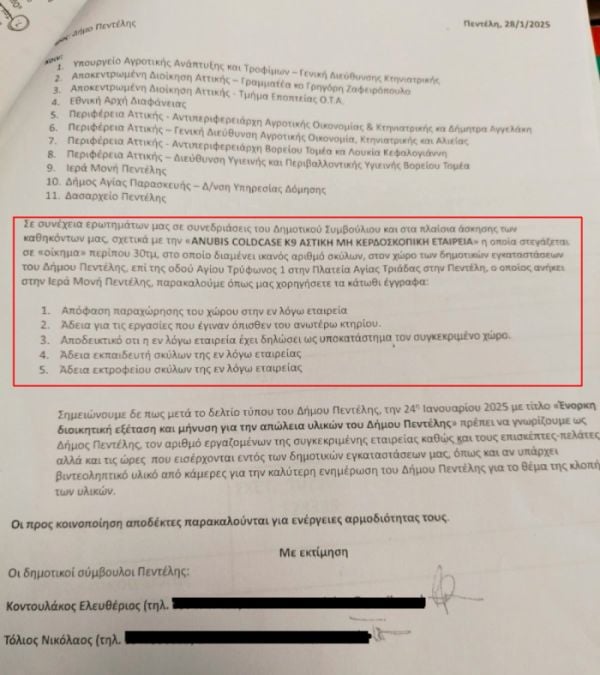 έγγραφο, Δήμος Πεντέλης, καταγγελίες