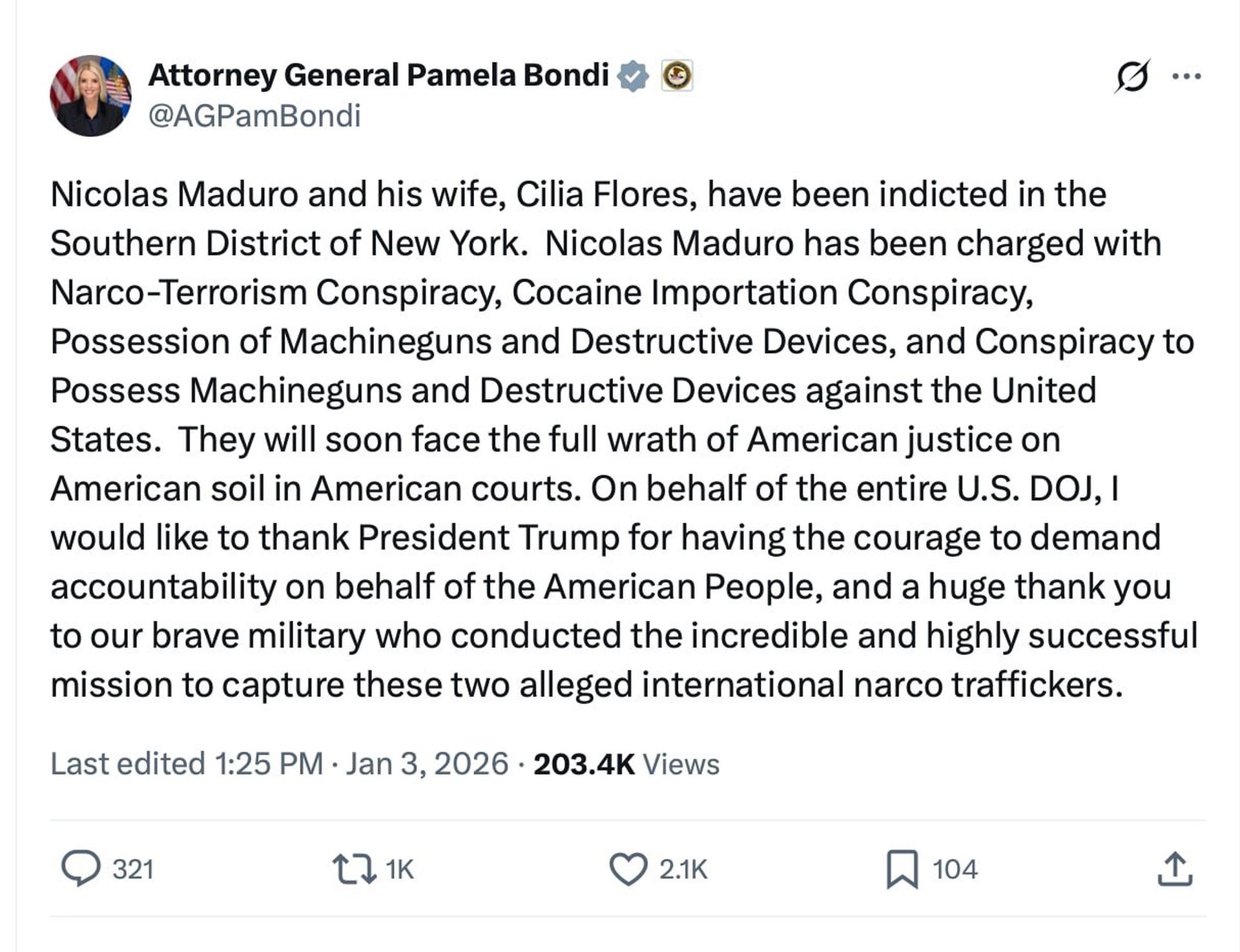 Βενεζουέλα - Μαδούρο - κατηγορίες - ναρκωτικά