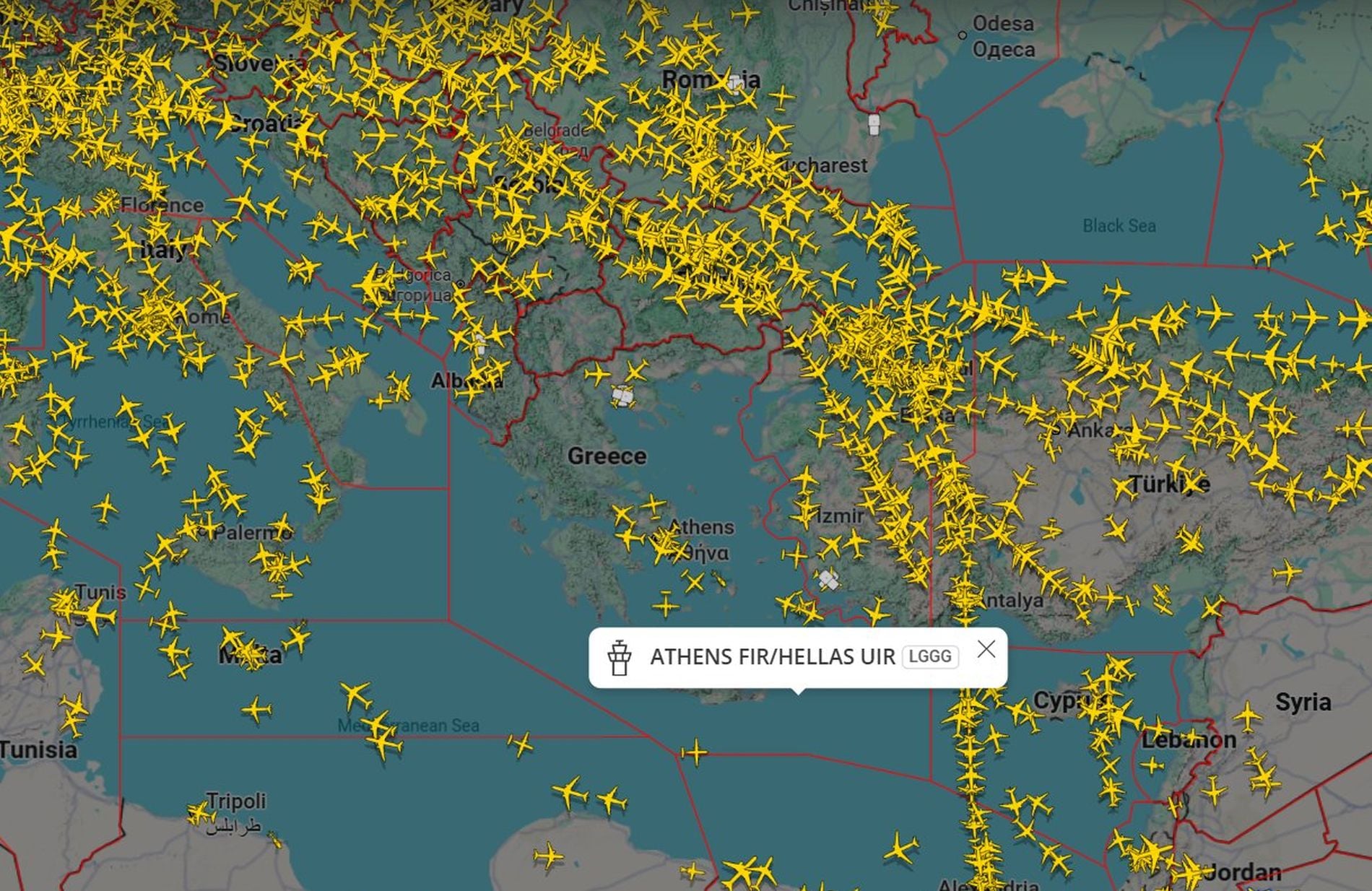 FIR/UIR Αθηνών: Εντυπωσιακή εικόνα από το Flightradar