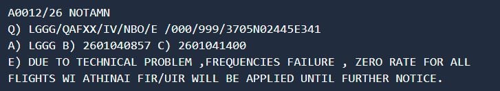 NOTAM, FIR Αθηνών